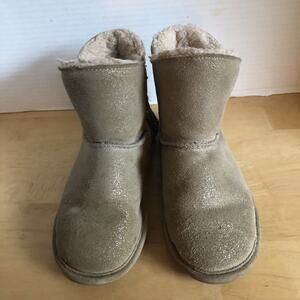 Bearpaw Youth‎ Girls Sz 13 Shoes Tan Suede W/gold Sparkles & Back Tassel Boots